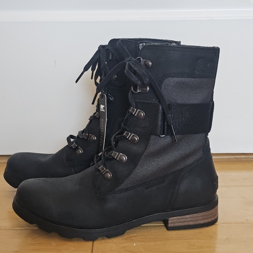 Sorel Lennox Hiker Waterproof Lace Up Boots Black Leather Women’s 8